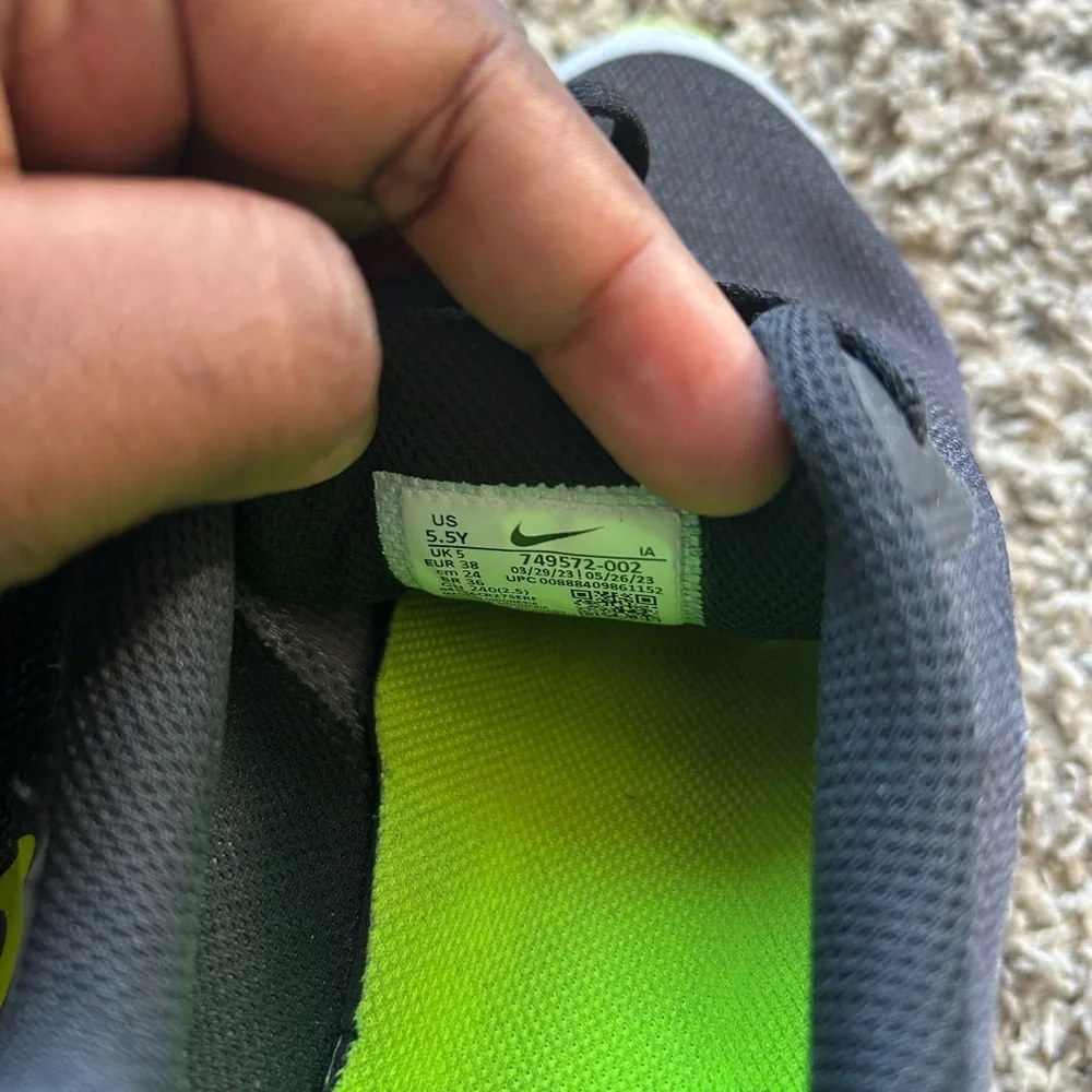 Nike Kids Black and Neon Green Athletic Shoes
